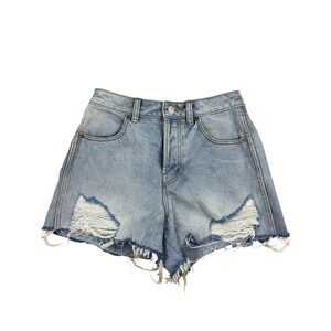 Rollas Original Short High Rise Distressed Denim Cut Off Shorts Light Wash 27